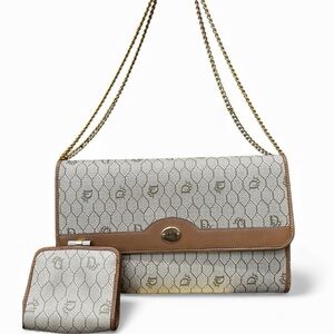 Christian Dior Vintage Honeycomb Canvas Chain Clutch & Coin Purse, 70s-80s